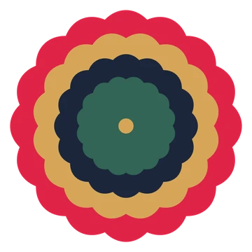 A layered lobed rosette with 16-fold radial symmetry and 4 alternating rings of petals.