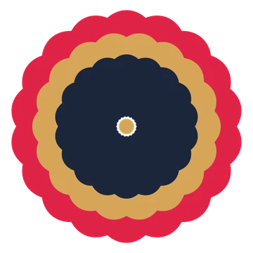 A layered lobed rosette with 18-fold radial symmetry and 3 alternating rings of petals.