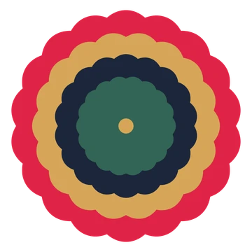 A layered lobed rosette with 18-fold radial symmetry and 4 alternating rings of petals.