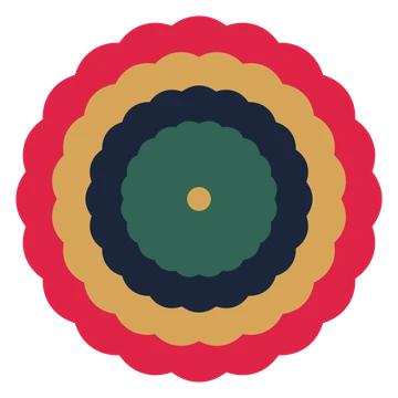 A layered lobed rosette with 20-fold radial symmetry and 4 alternating rings of petals.