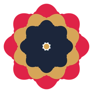 A layered lobed rosette with 8-fold radial symmetry and 3 alternating rings of petals.