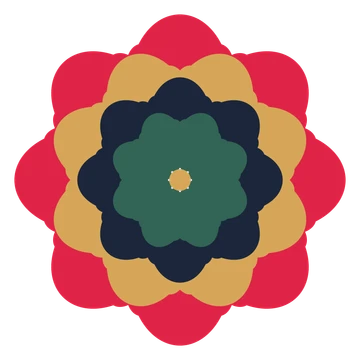 A layered lobed rosette with 8-fold radial symmetry and 4 alternating rings of petals.