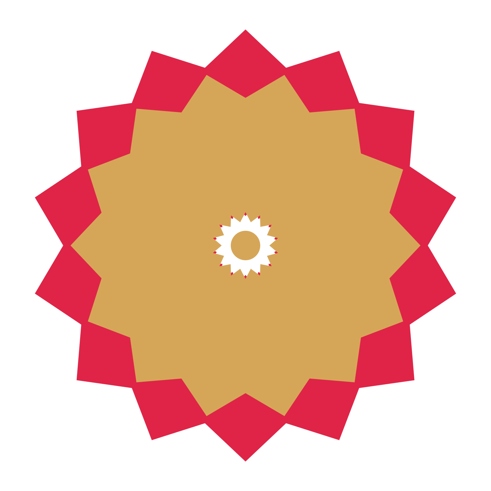 A layered pointed rosette with 14-fold radial symmetry and 2 alternating rings of petals.