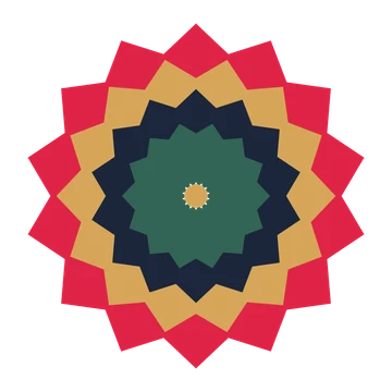 A layered pointed rosette with 14-fold radial symmetry and 4 alternating rings of petals.