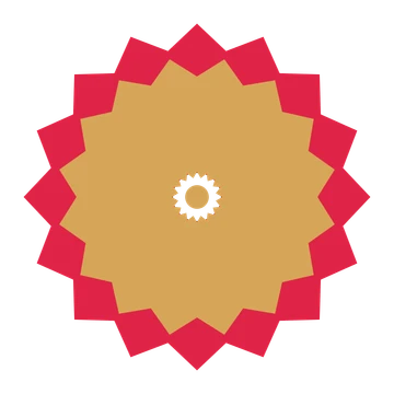 A layered pointed rosette with 16-fold radial symmetry and 2 alternating rings of petals.