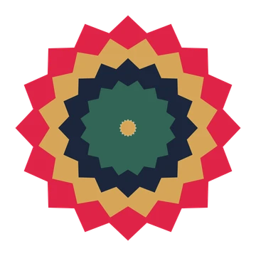 A layered pointed rosette with 16-fold radial symmetry and 4 alternating rings of petals.