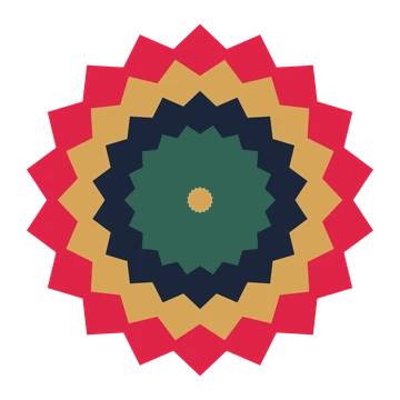 A layered pointed rosette with 18-fold radial symmetry and 4 alternating rings of petals.