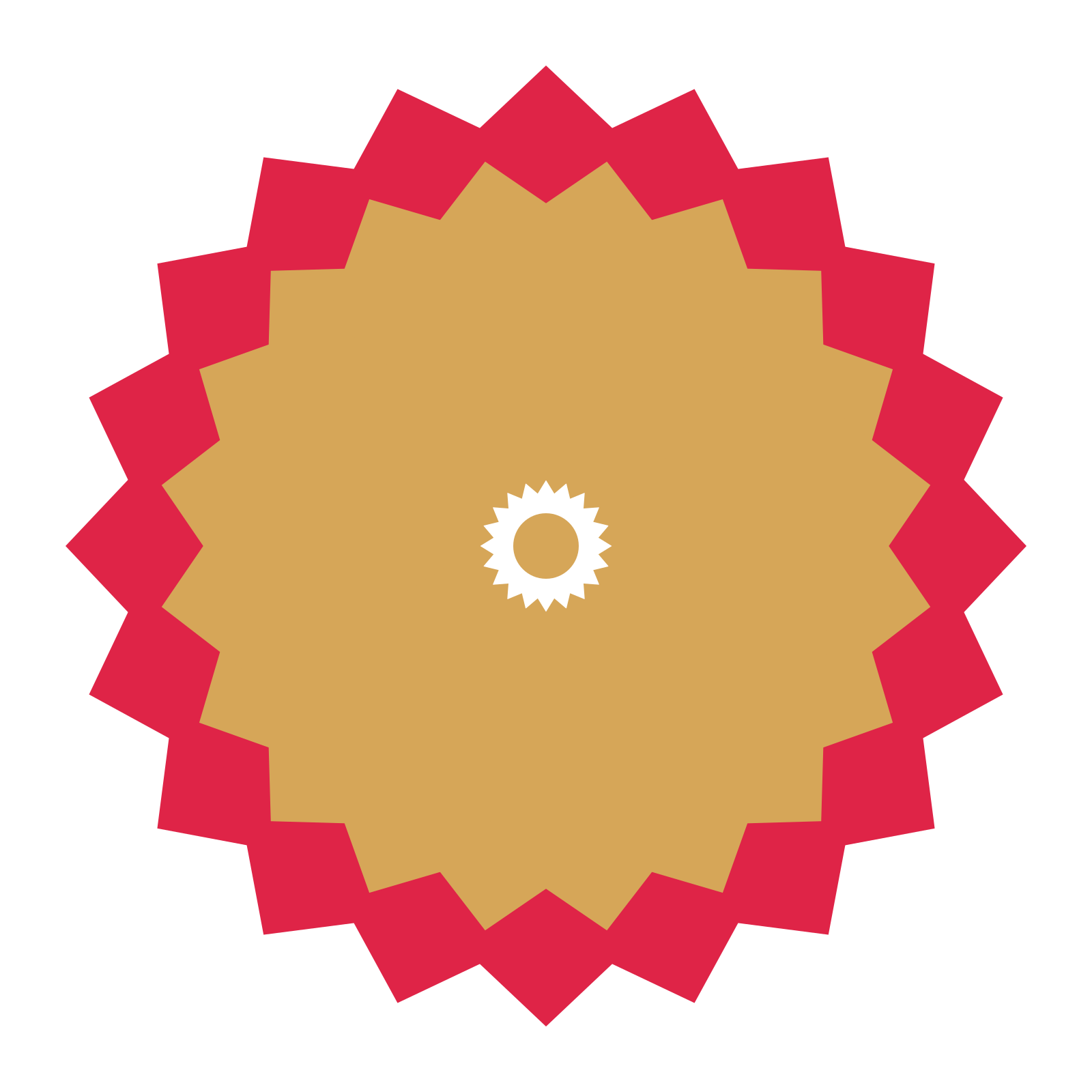 A layered pointed rosette with 20-fold radial symmetry and 2 alternating rings of petals.