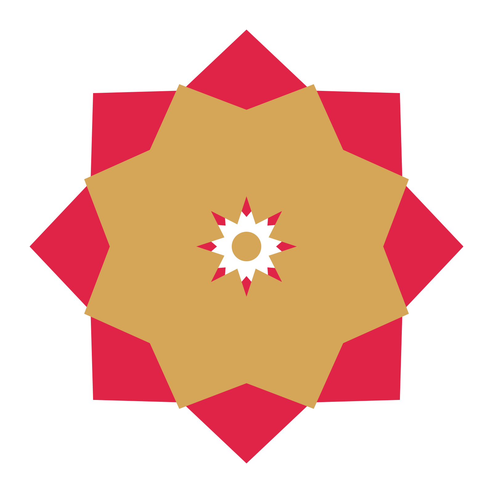 A layered pointed rosette with 8-fold radial symmetry and 2 alternating rings of petals.