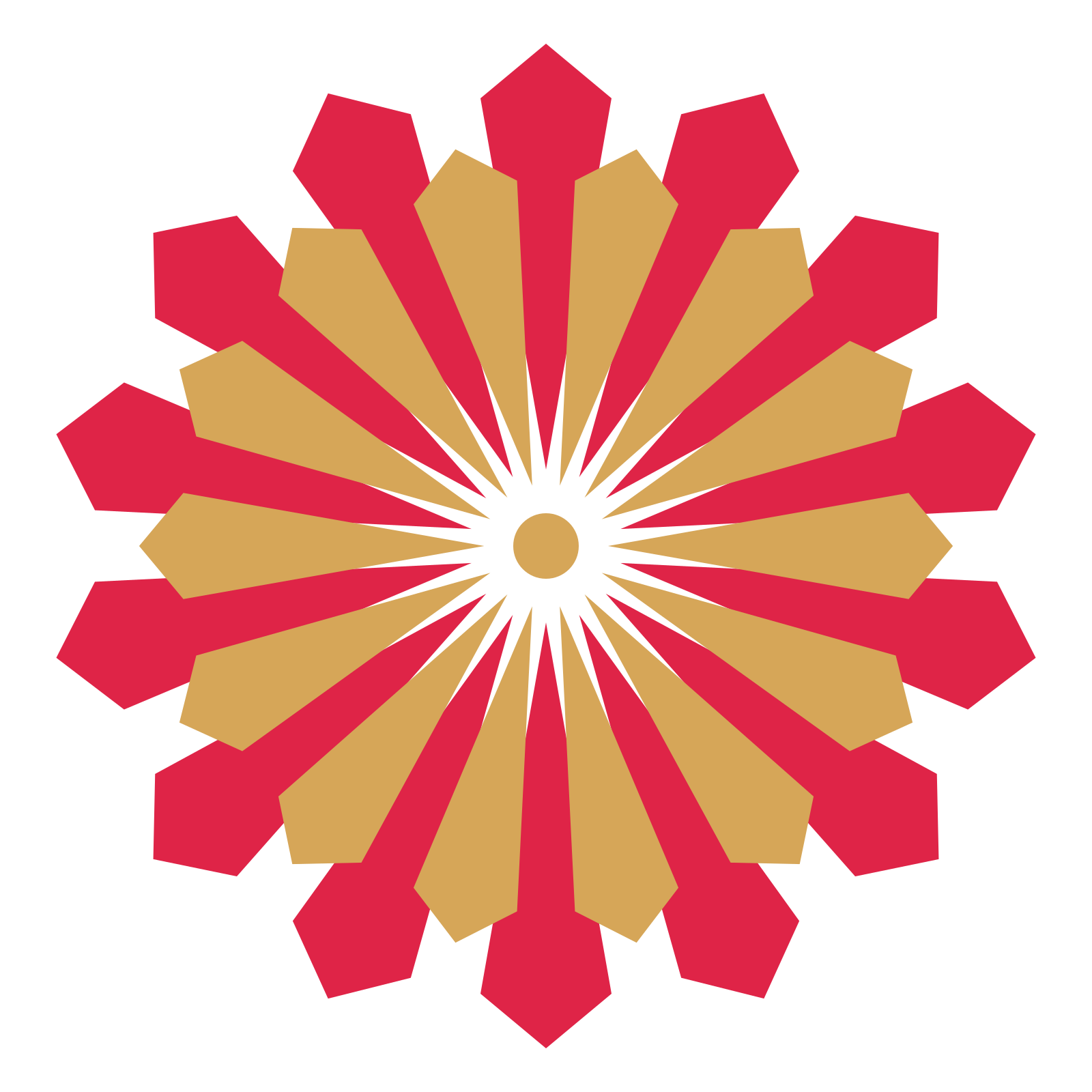 A layered ray rosette with 14-fold radial symmetry and 2 alternating rings of petals.