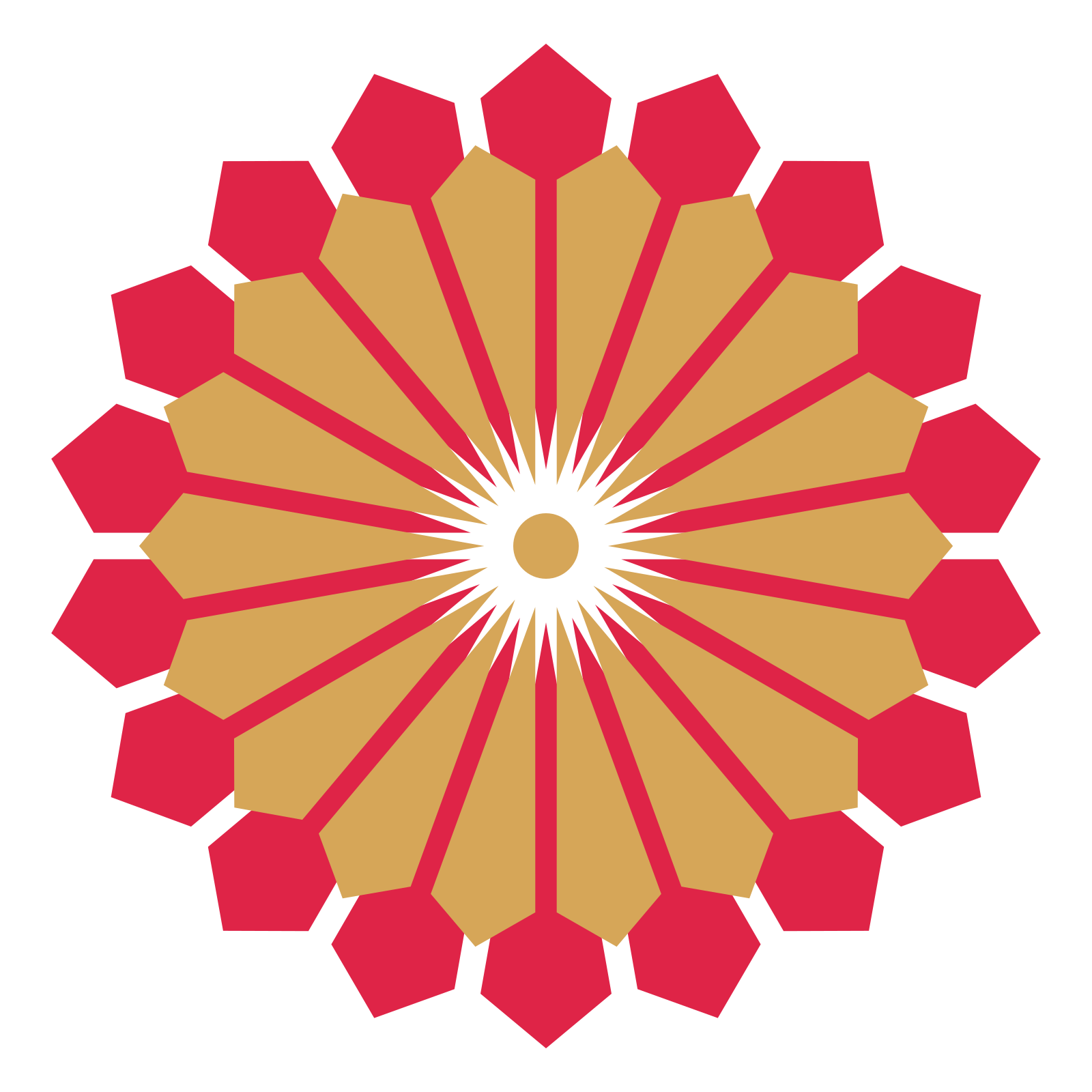 A layered ray rosette with 18-fold radial symmetry and 2 alternating rings of petals.