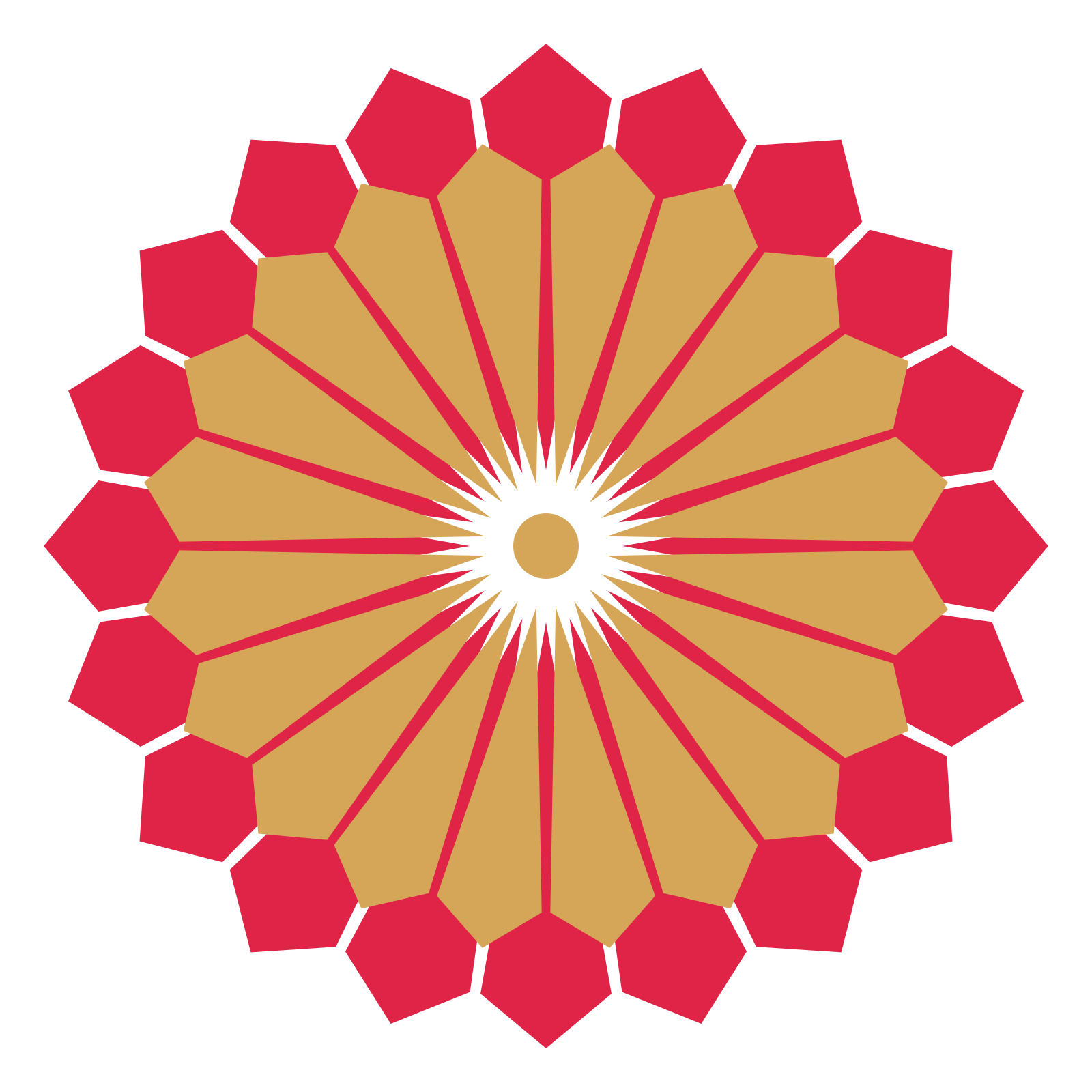 A layered ray rosette with 20-fold radial symmetry and 2 alternating rings of petals.