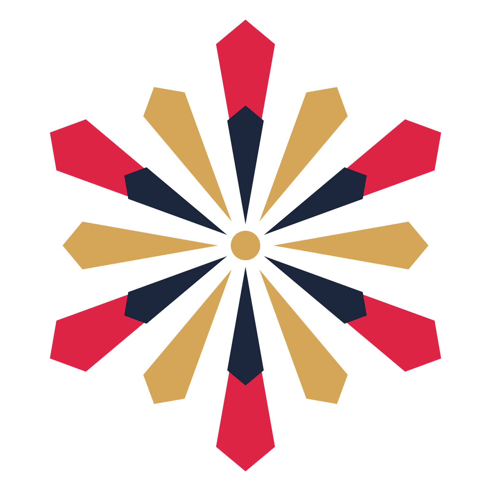 A layered ray rosette with 6-fold radial symmetry and 3 alternating rings of petals.
