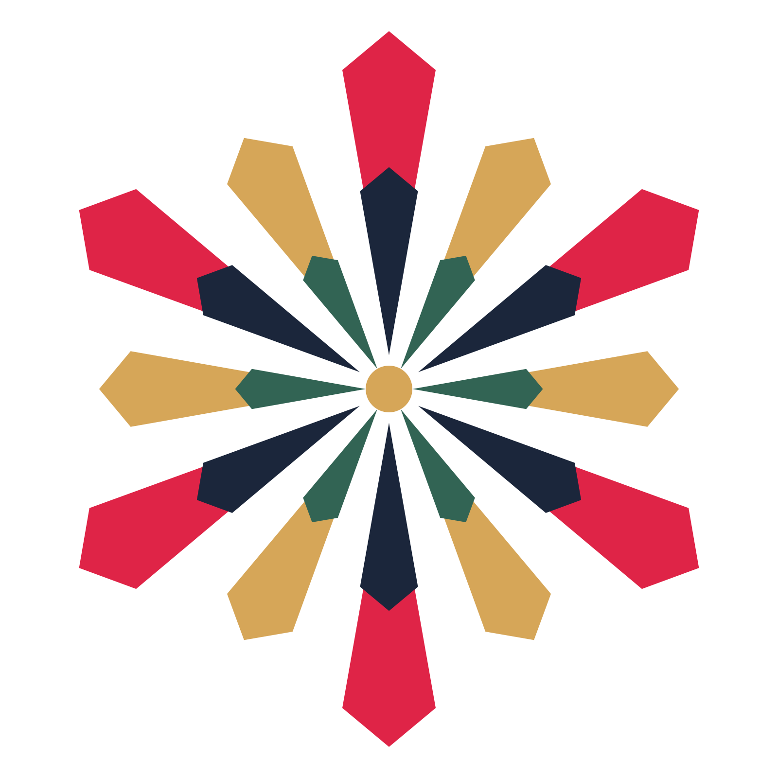 A layered ray rosette with 6-fold radial symmetry and 4 alternating rings of petals.