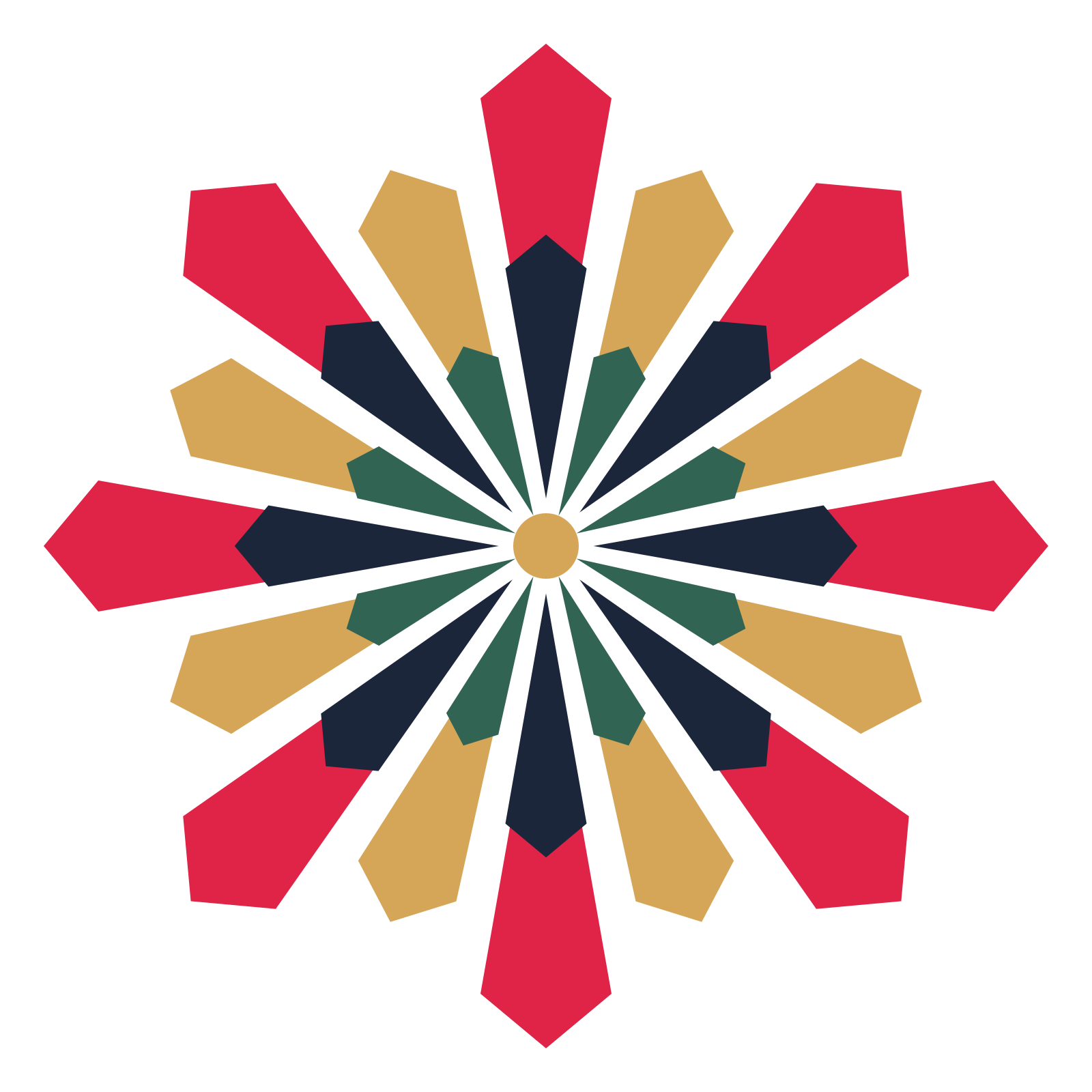 A layered ray rosette with 8-fold radial symmetry and 4 alternating rings of petals.