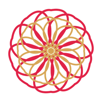 A layered ribbon rosette with 10-fold radial symmetry and 2 alternating rings of petals.