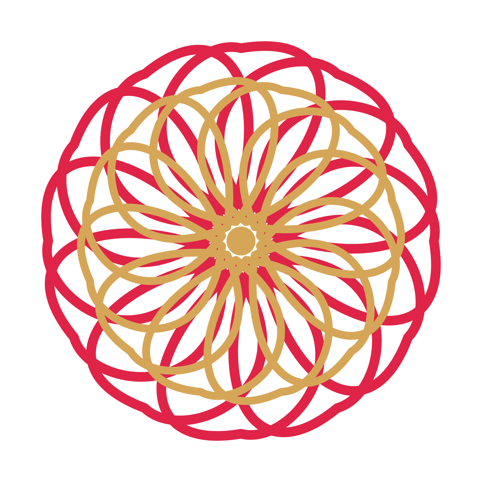 A layered ribbon rosette with 12-fold radial symmetry and 2 alternating rings of petals.