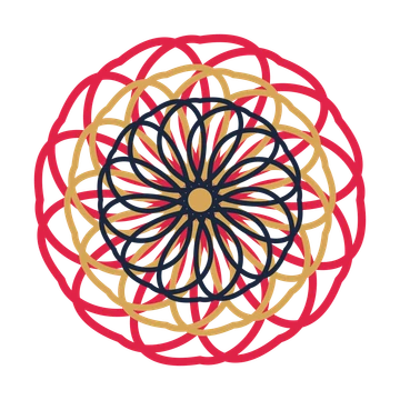 A layered ribbon rosette with 12-fold radial symmetry and 3 alternating rings of petals.