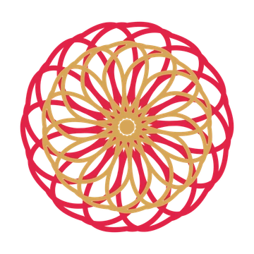 A layered ribbon rosette with 14-fold radial symmetry and 2 alternating rings of petals.