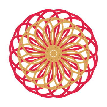 A layered ribbon rosette with 16-fold radial symmetry and 2 alternating rings of petals.