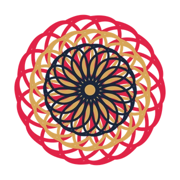 A layered ribbon rosette with 18-fold radial symmetry and 3 alternating rings of petals.
