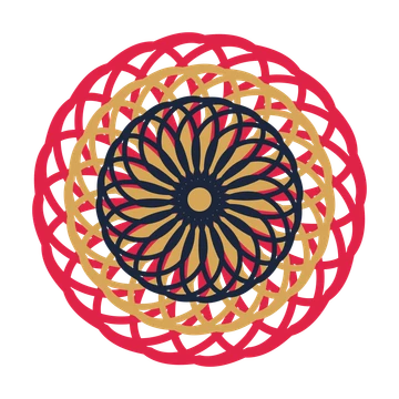 A layered ribbon rosette with 20-fold radial symmetry and 3 alternating rings of petals.