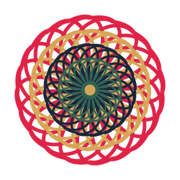 A layered ribbon rosette with 20-fold radial symmetry and 4 alternating rings of petals.