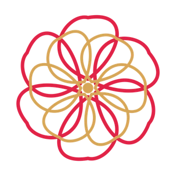 A layered ribbon rosette with 6-fold radial symmetry and 2 alternating rings of petals.