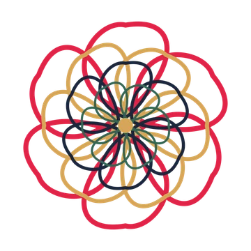 A layered ribbon rosette with 6-fold radial symmetry and 4 alternating rings of petals.