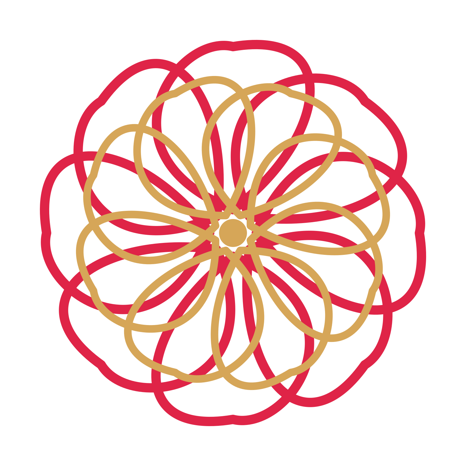 A layered ribbon rosette with 8-fold radial symmetry and 2 alternating rings of petals.