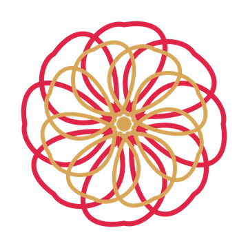 A layered ribbon rosette with 8-fold radial symmetry and 2 alternating rings of petals.