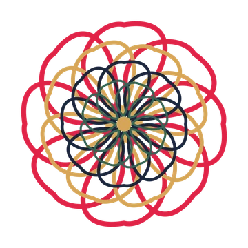 A layered ribbon rosette with 8-fold radial symmetry and 4 alternating rings of petals.