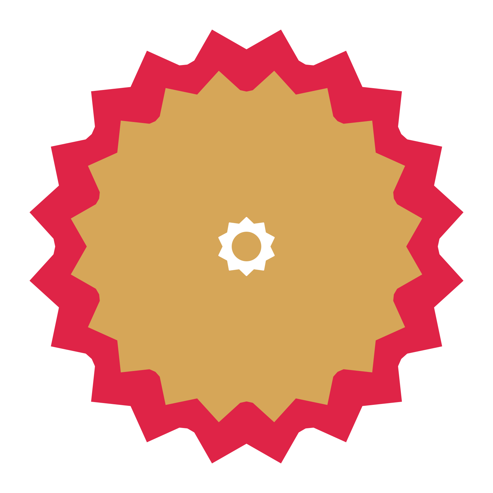 A layered ruffled rosette with 10-fold radial symmetry and 2 alternating rings of petals.