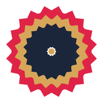 A layered ruffled rosette with 10-fold radial symmetry and 3 alternating rings of petals.