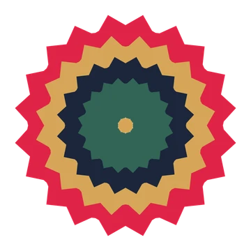 A layered ruffled rosette with 10-fold radial symmetry and 4 alternating rings of petals.