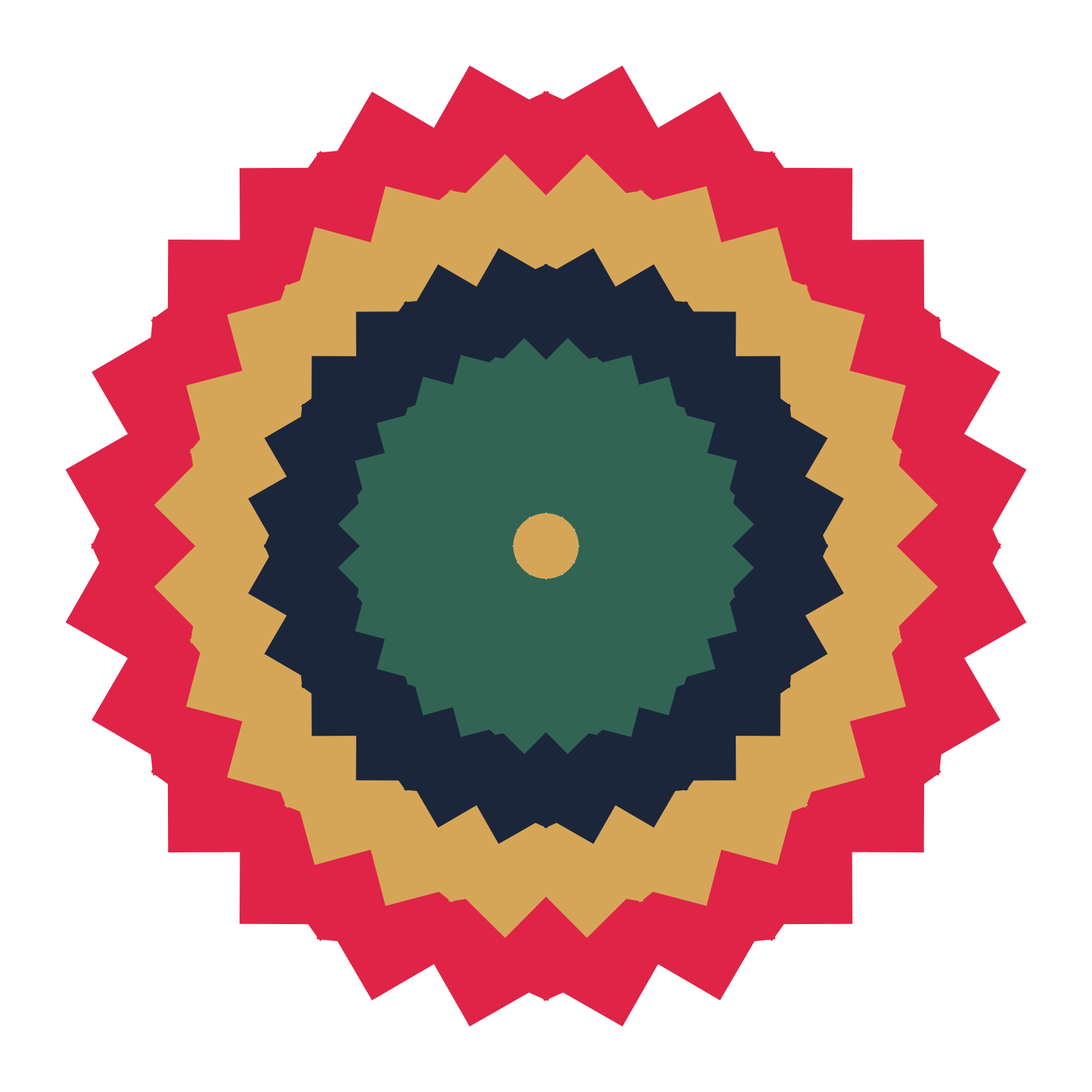 A layered ruffled rosette with 12-fold radial symmetry and 4 alternating rings of petals.