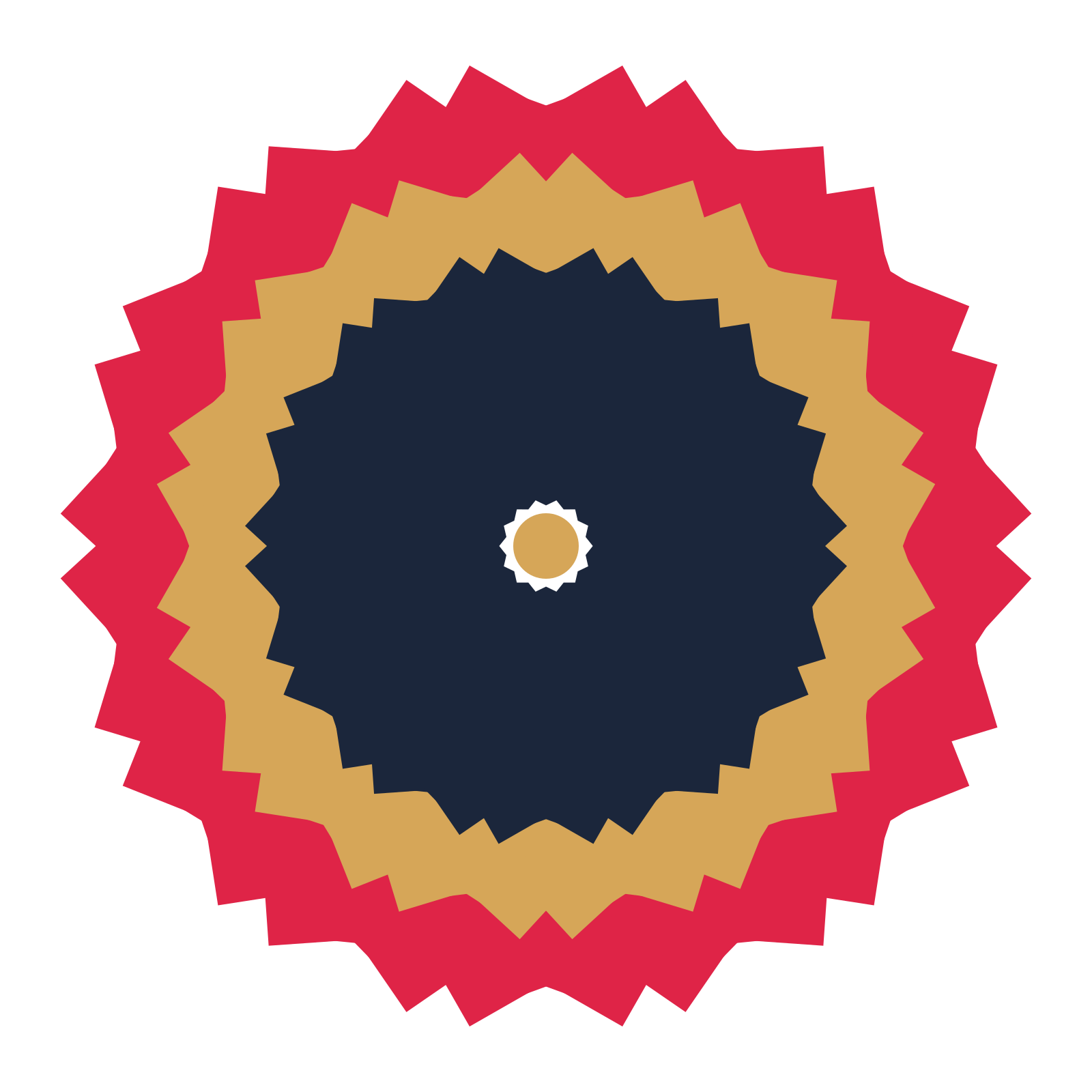 A layered ruffled rosette with 14-fold radial symmetry and 3 alternating rings of petals.