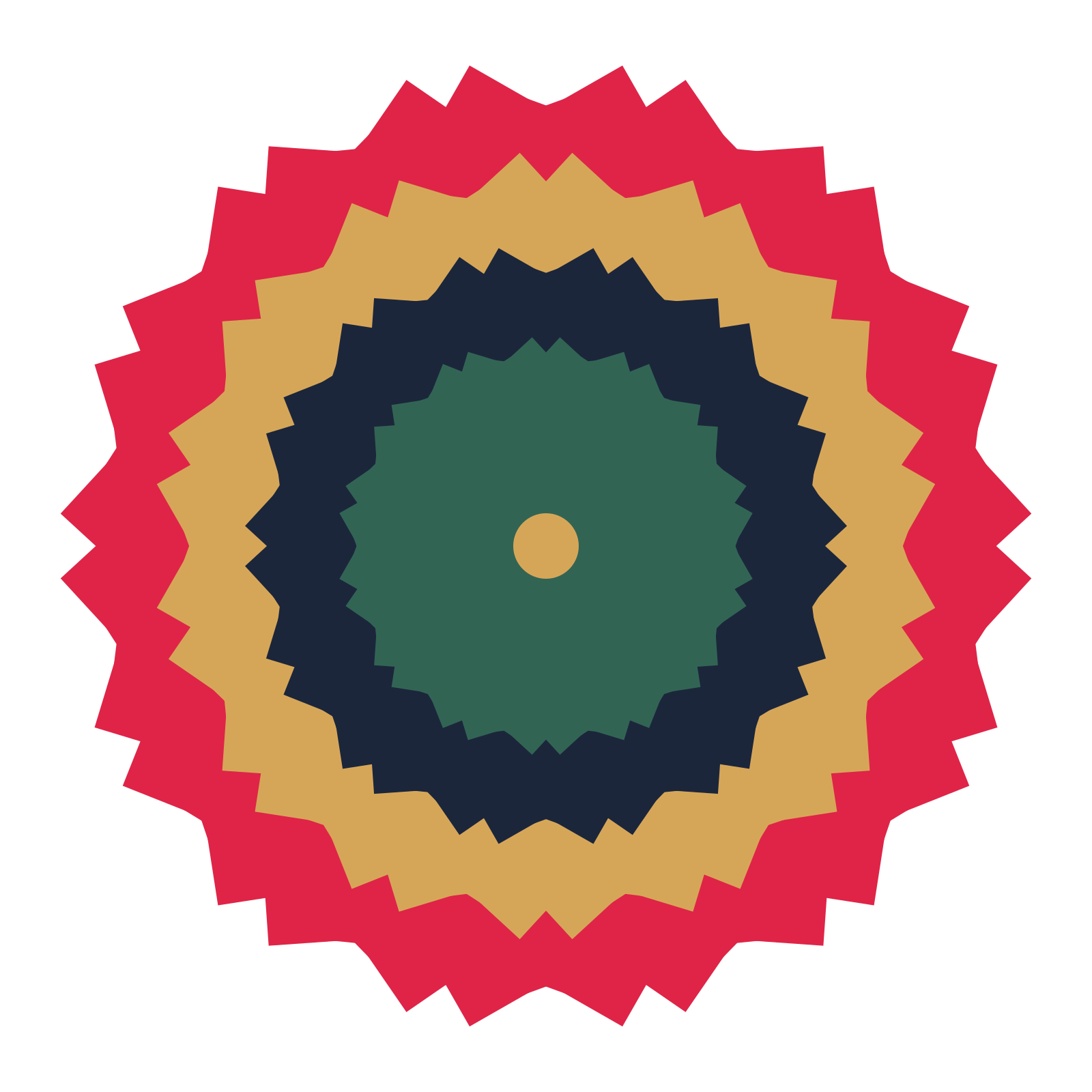 A layered ruffled rosette with 14-fold radial symmetry and 4 alternating rings of petals.