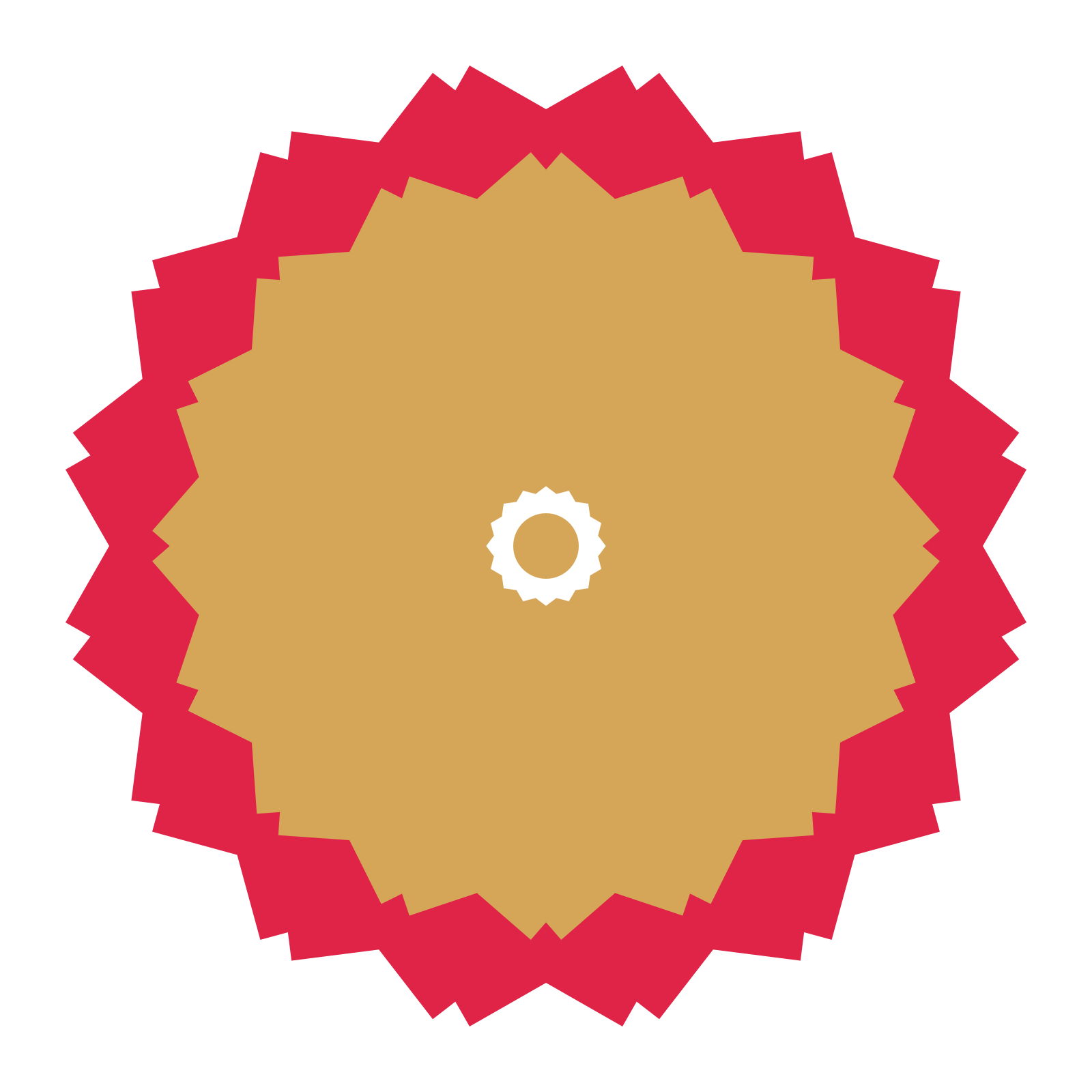 A layered ruffled rosette with 16-fold radial symmetry and 2 alternating rings of petals.