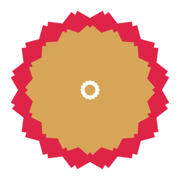 A layered ruffled rosette with 16-fold radial symmetry and 2 alternating rings of petals.