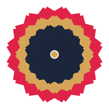 A layered ruffled rosette with 16-fold radial symmetry and 3 alternating rings of petals.