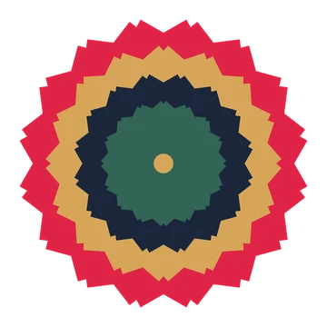A layered ruffled rosette with 16-fold radial symmetry and 4 alternating rings of petals.
