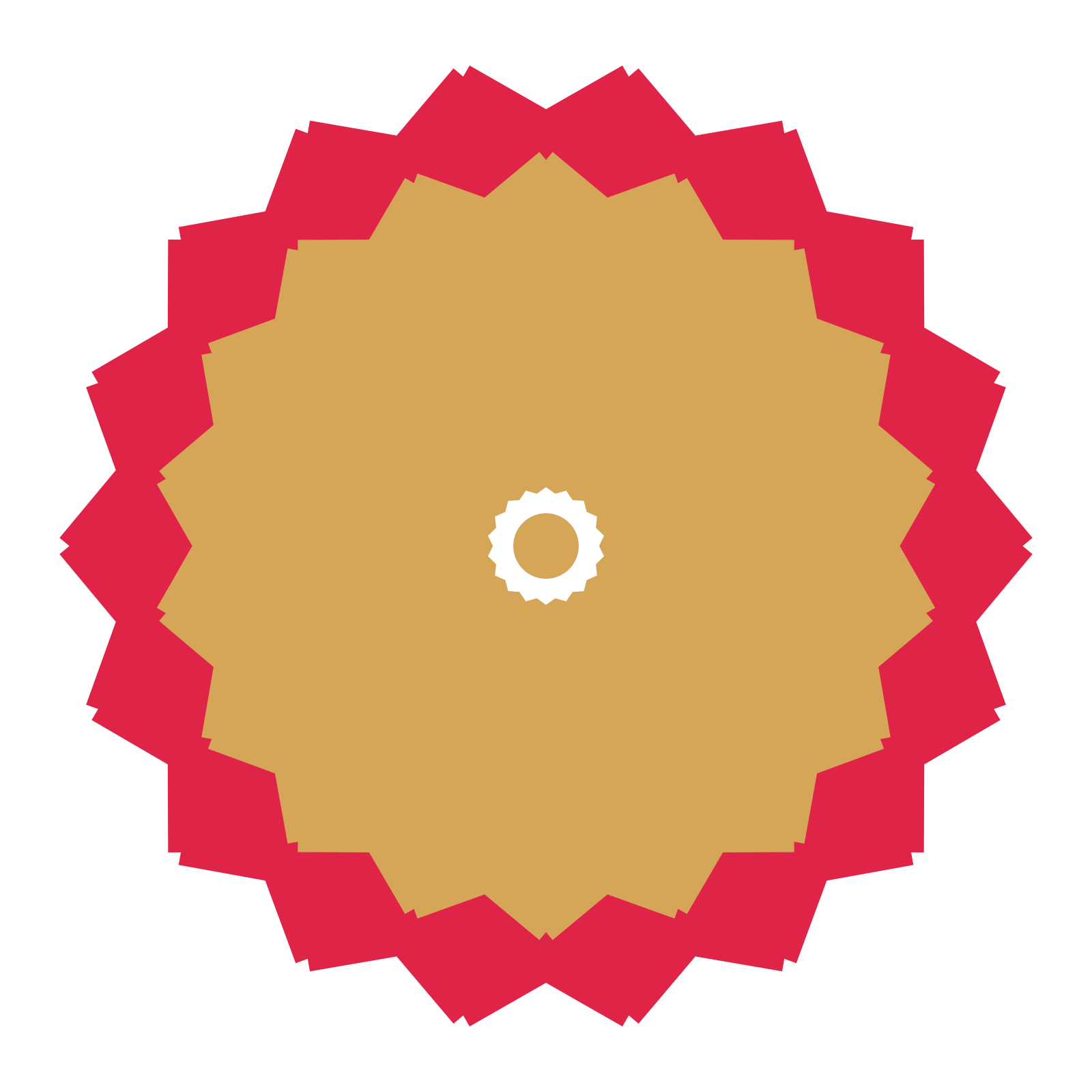 A layered ruffled rosette with 18-fold radial symmetry and 2 alternating rings of petals.