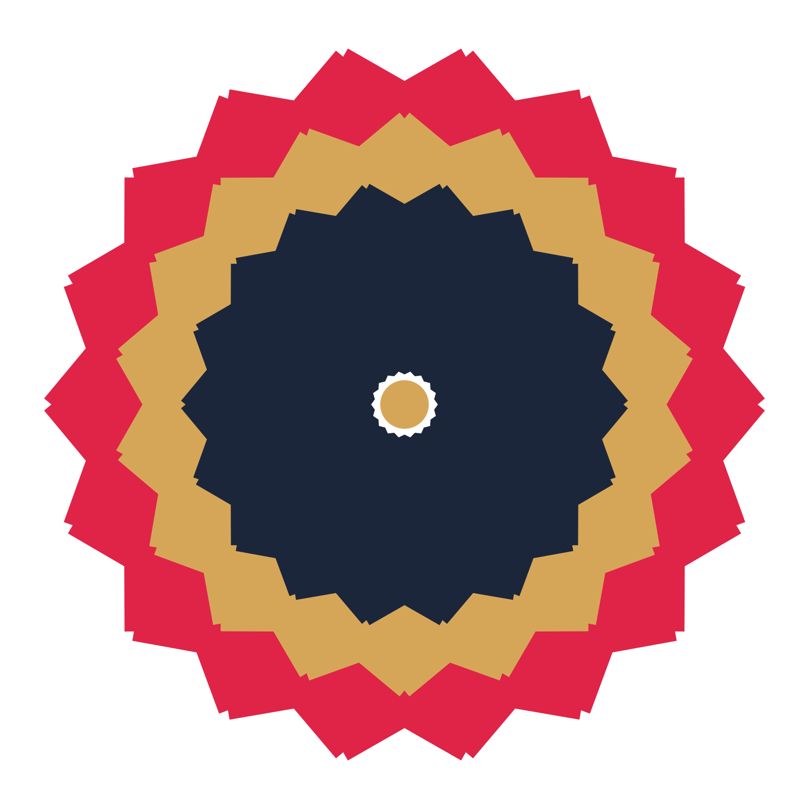 A layered ruffled rosette with 18-fold radial symmetry and 3 alternating rings of petals.
