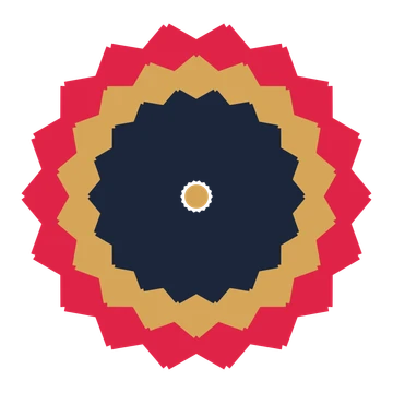 A layered ruffled rosette with 18-fold radial symmetry and 3 alternating rings of petals.