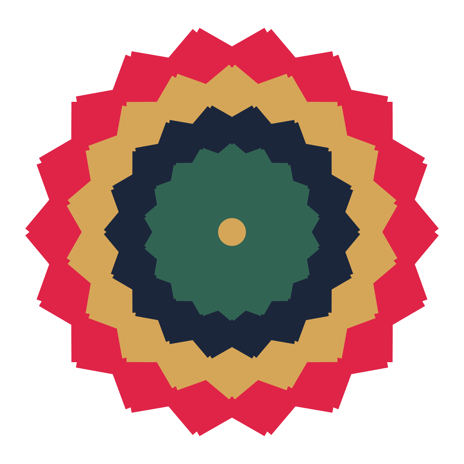 A layered ruffled rosette with 18-fold radial symmetry and 4 alternating rings of petals.