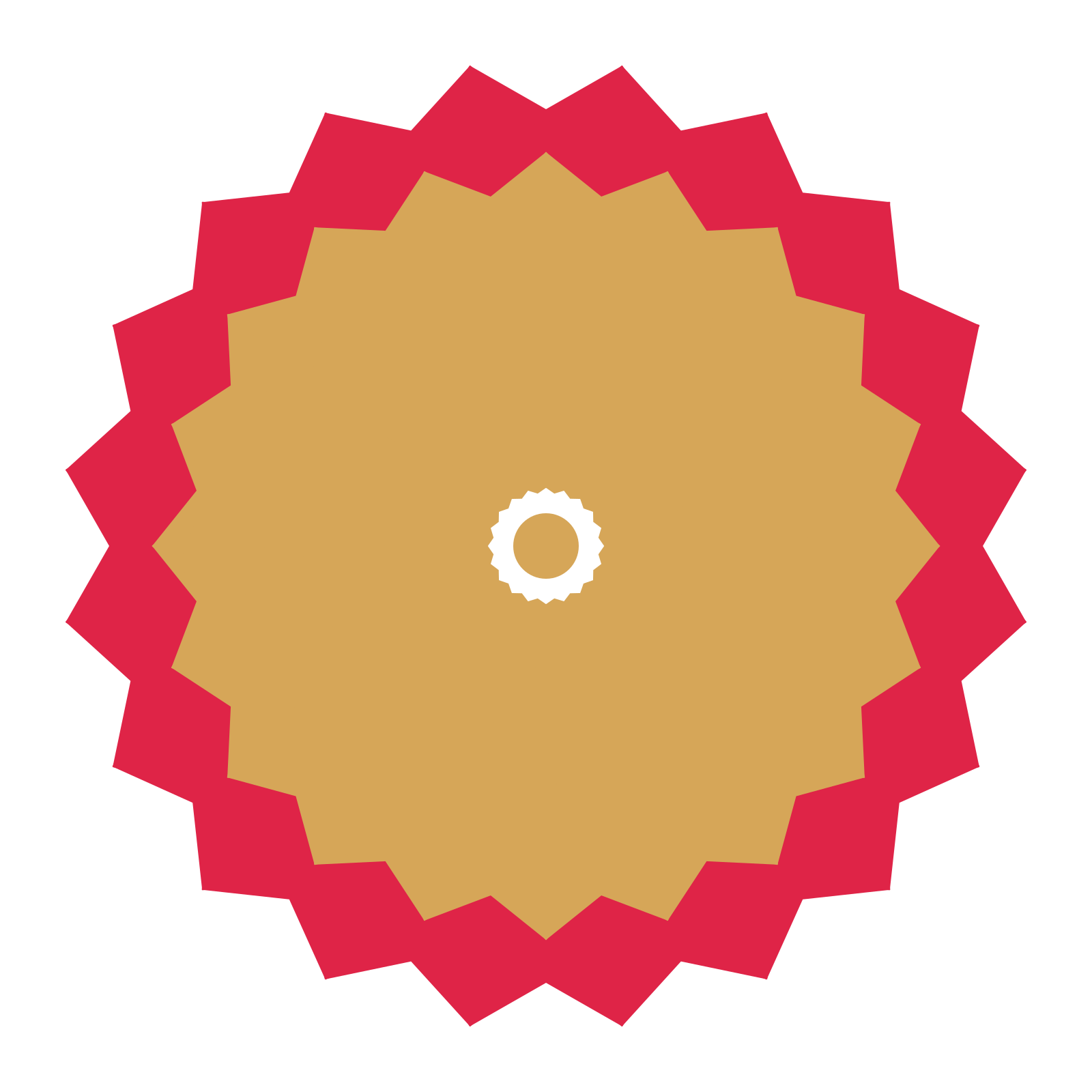 A layered ruffled rosette with 20-fold radial symmetry and 2 alternating rings of petals.