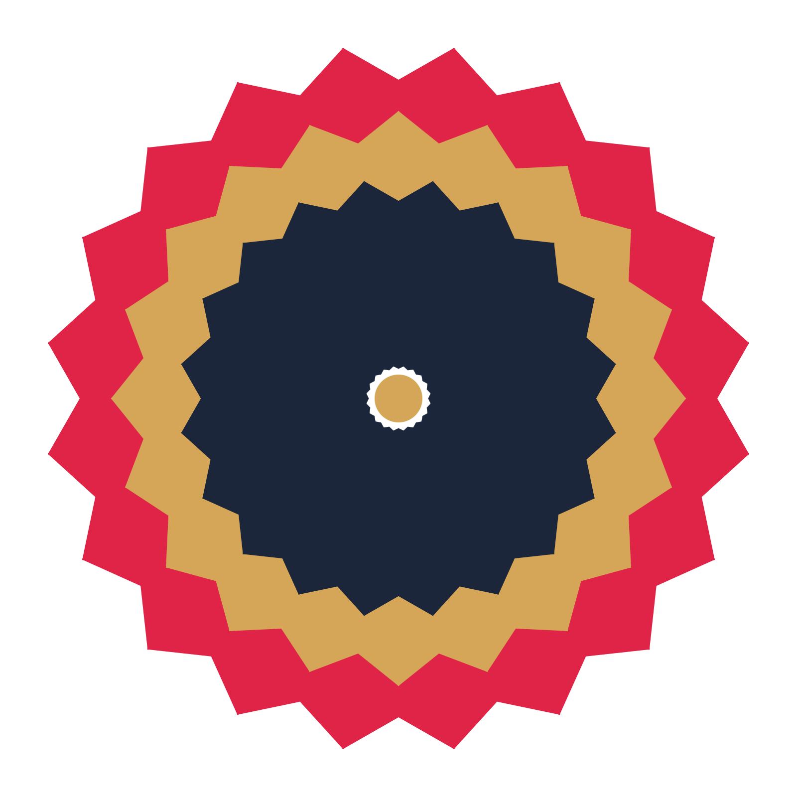 A layered ruffled rosette with 20-fold radial symmetry and 3 alternating rings of petals.