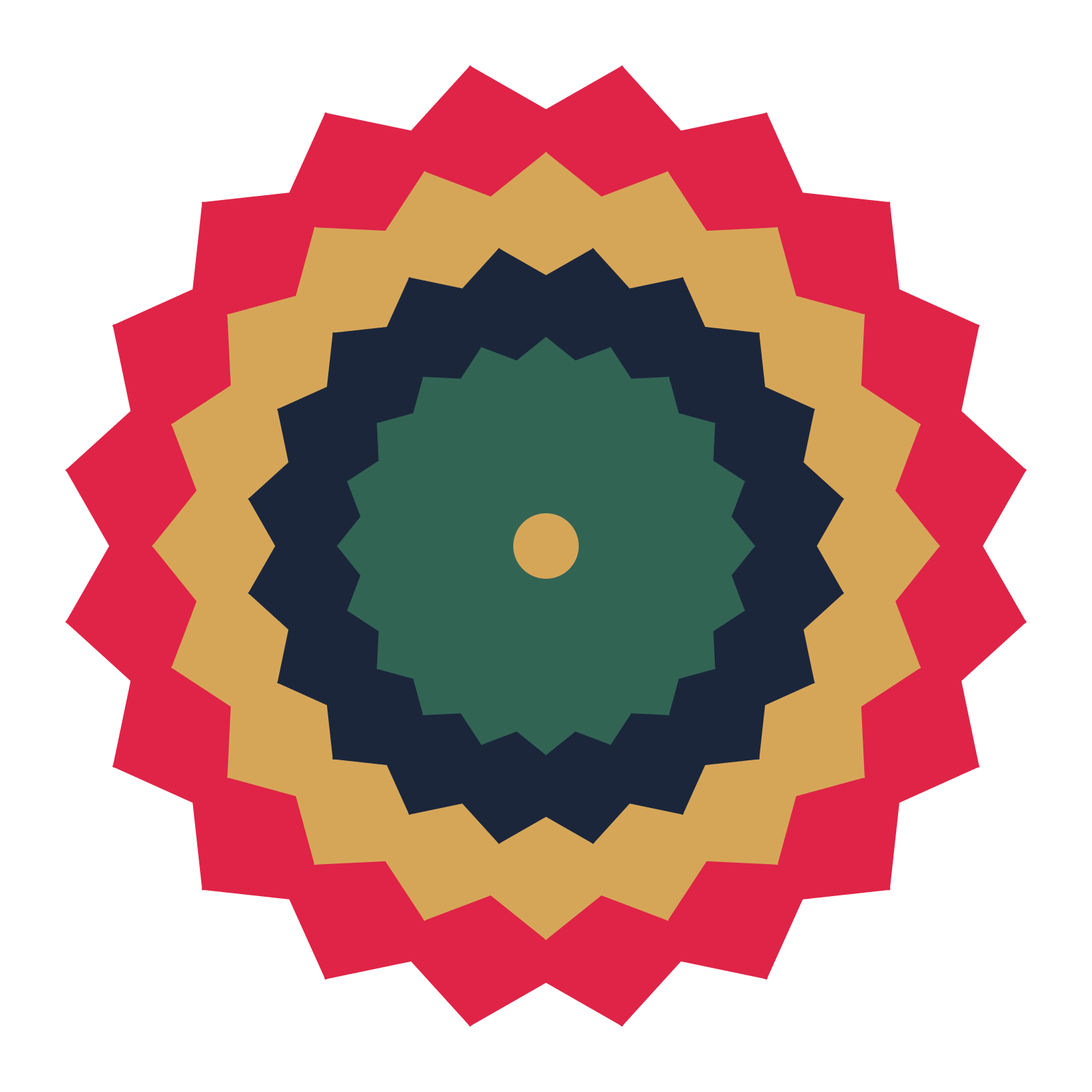 A layered ruffled rosette with 20-fold radial symmetry and 4 alternating rings of petals.