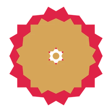 A layered ruffled rosette with 6-fold radial symmetry and 2 alternating rings of petals.
